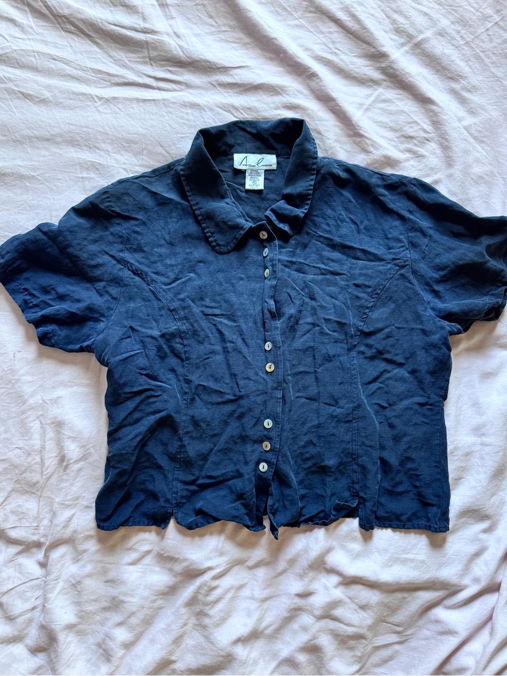 Vintage Silk and Linen Short Sleeve Button Down